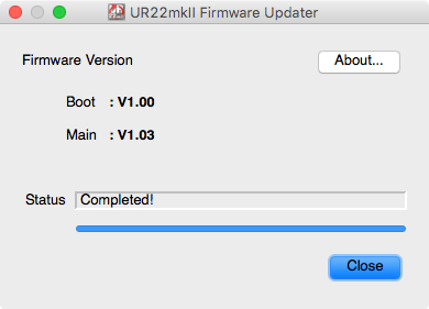 Steinberg UR22 mkII firmware updater completed