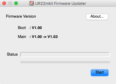 Steinberg UR22 mkII firmware updater starting