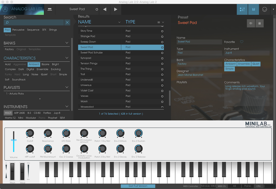 arturia analog lab v presets